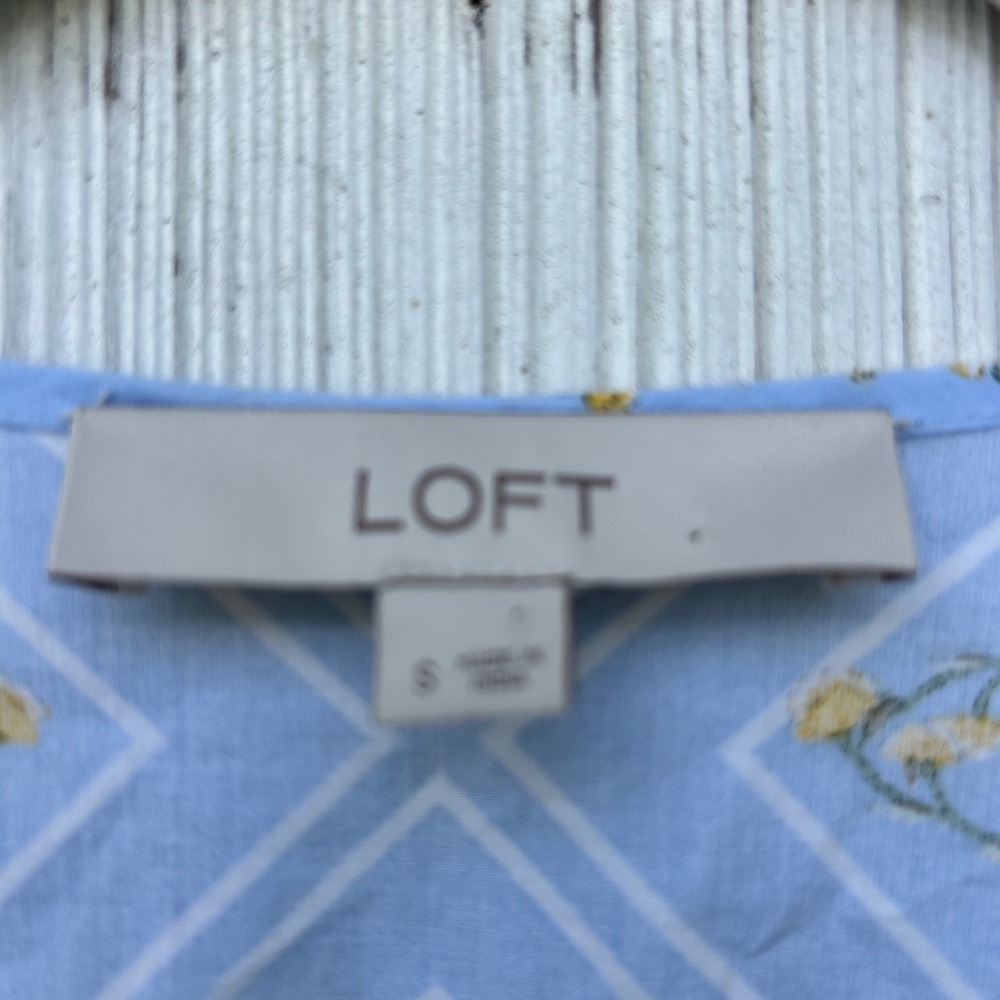 LOFT Women's Small Blue Floral Print Tiered Midi Dress Short Sleeve Pockets - Picture 4 of 8